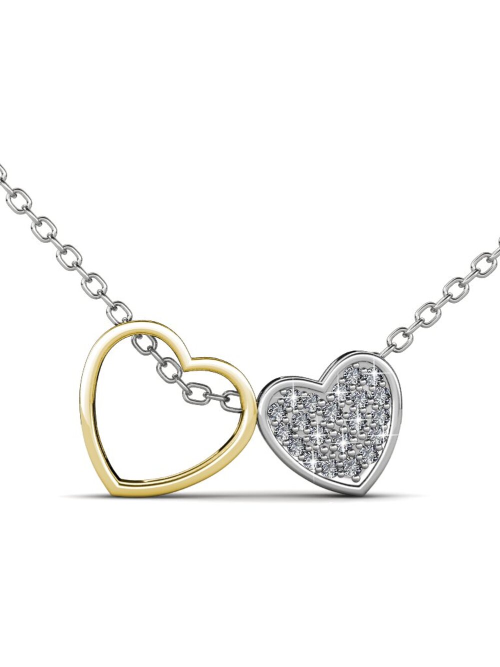 Detachable Two-Tone Heart Pendant Necklace made with Crystals by Swarovski, 17" - Picture 3 of 5